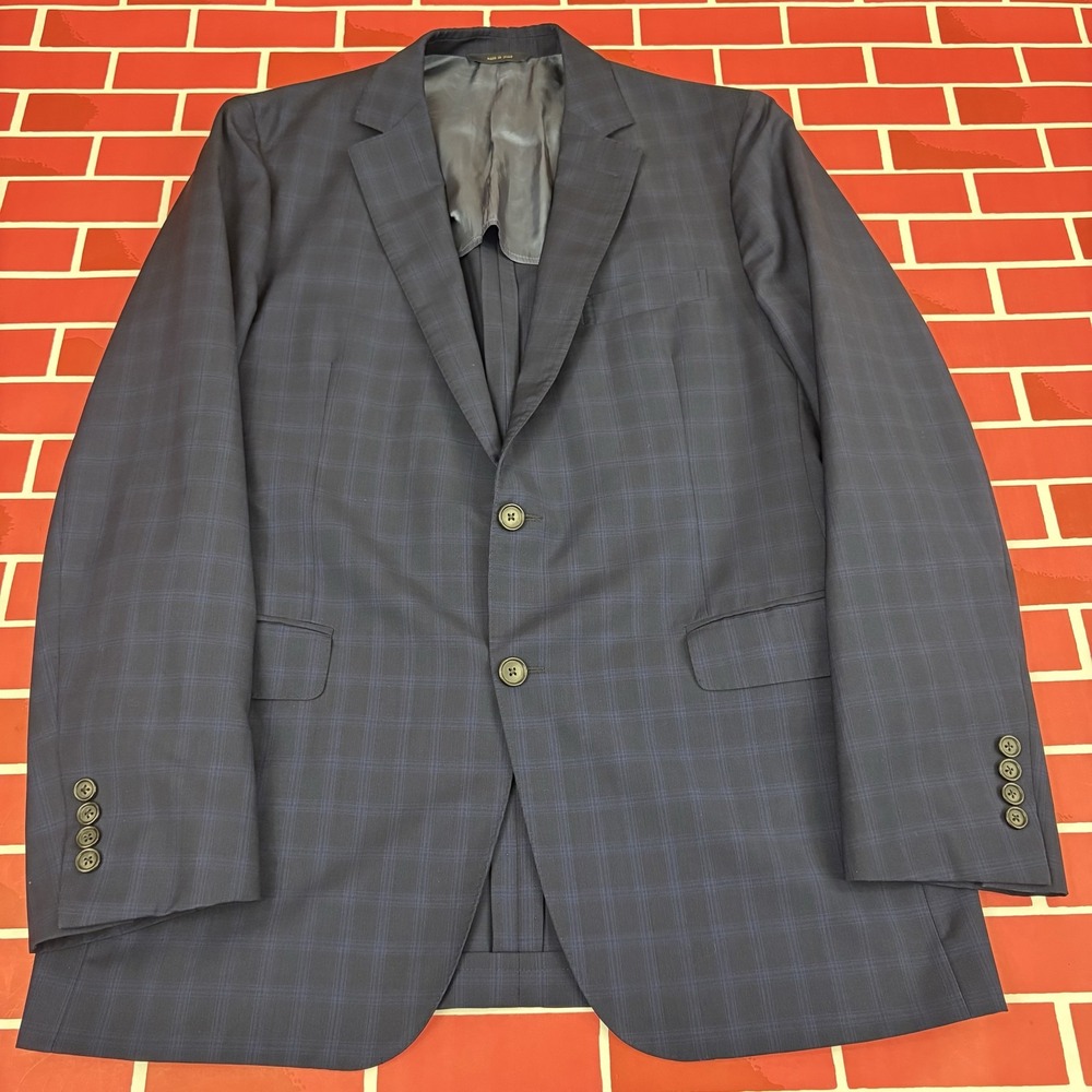 Brooks Brothers 1818 Fitzgerald Blazer 42L Navy Blue Plaid Wool Mohair